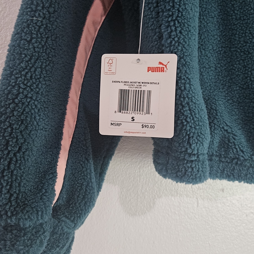 Puma Women's Teddy Jacket in Dark Teal and Light Pink - Picture 12 of 14